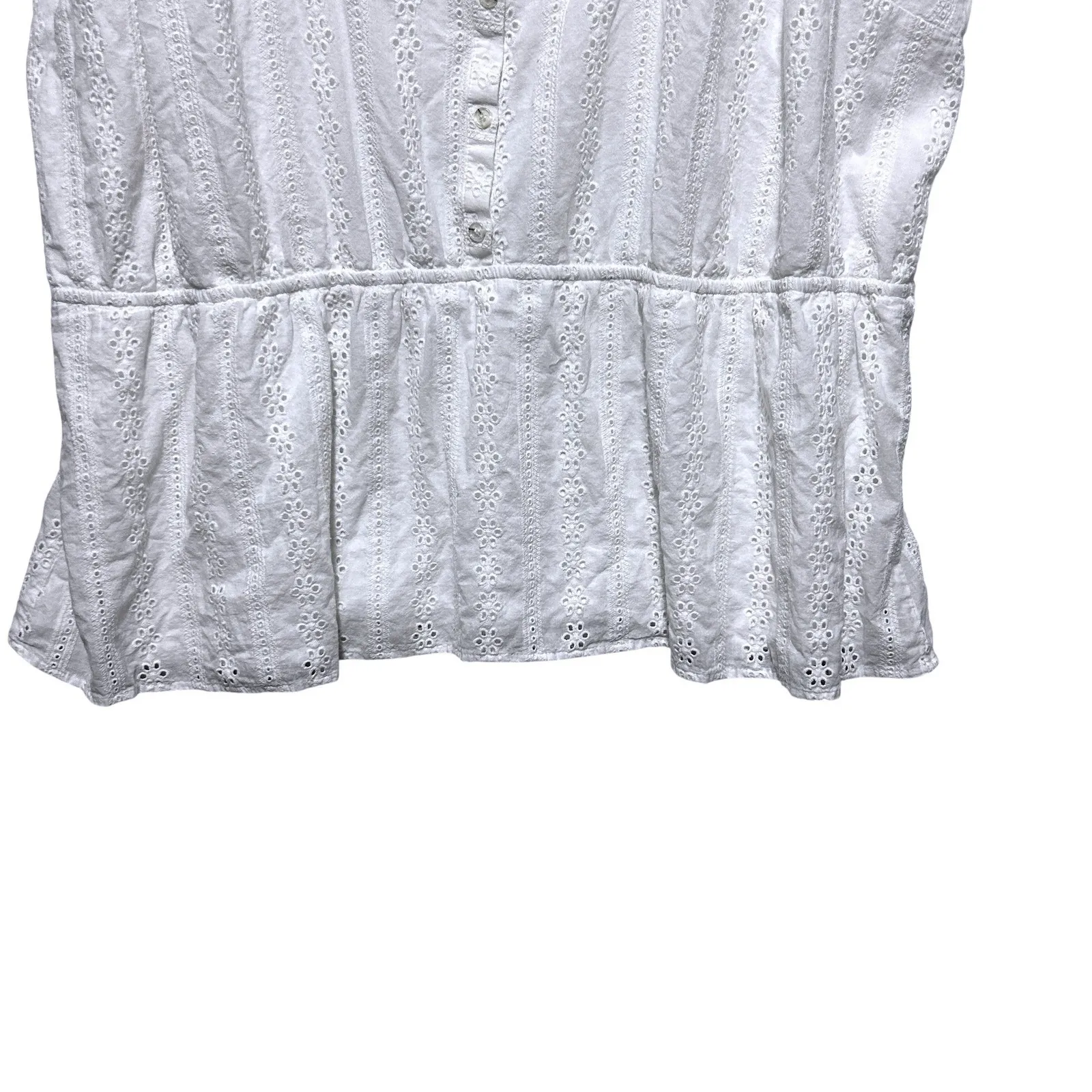 Lane Bryant White Eyelet Boho Top 28 Sleeveless Cinched Waist Square Neck Blouse - Image 4