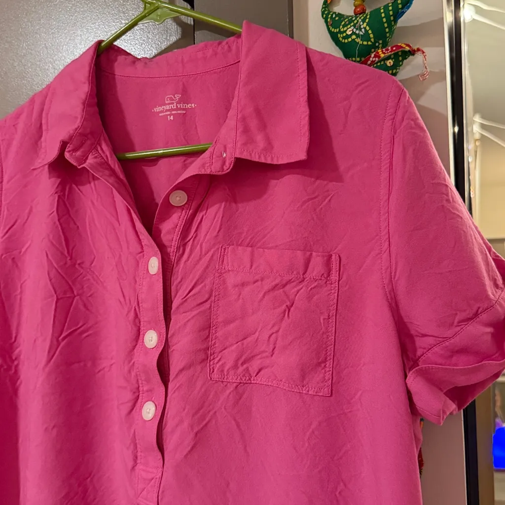 Vineyard Vines Bright Pink Button-Down Tshirt Dress - Image 3