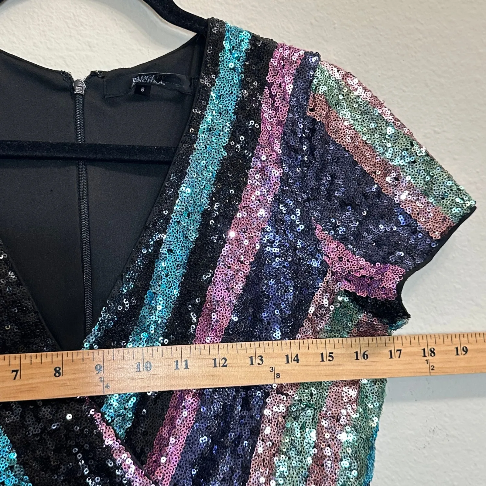 Badgley Mischka Multi Sequin Striped Dress Dress Women's Size 6 Party Event  NYE - Image 10