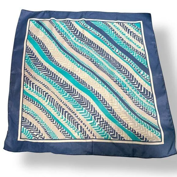 Vintage Totes Rain Scarf Water Repellent Acetate Crepe Blue Teal Beige Accessory Tan - Image 1