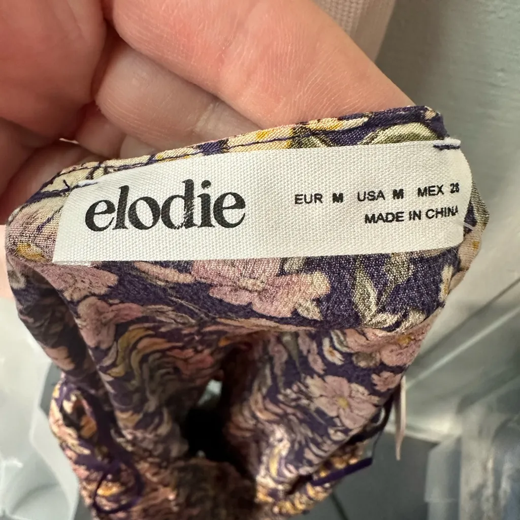 Elodie Women’s Purple Floral Long Sleeve Crop Top Smocked Elastic Waist SZ Med… - Image 8