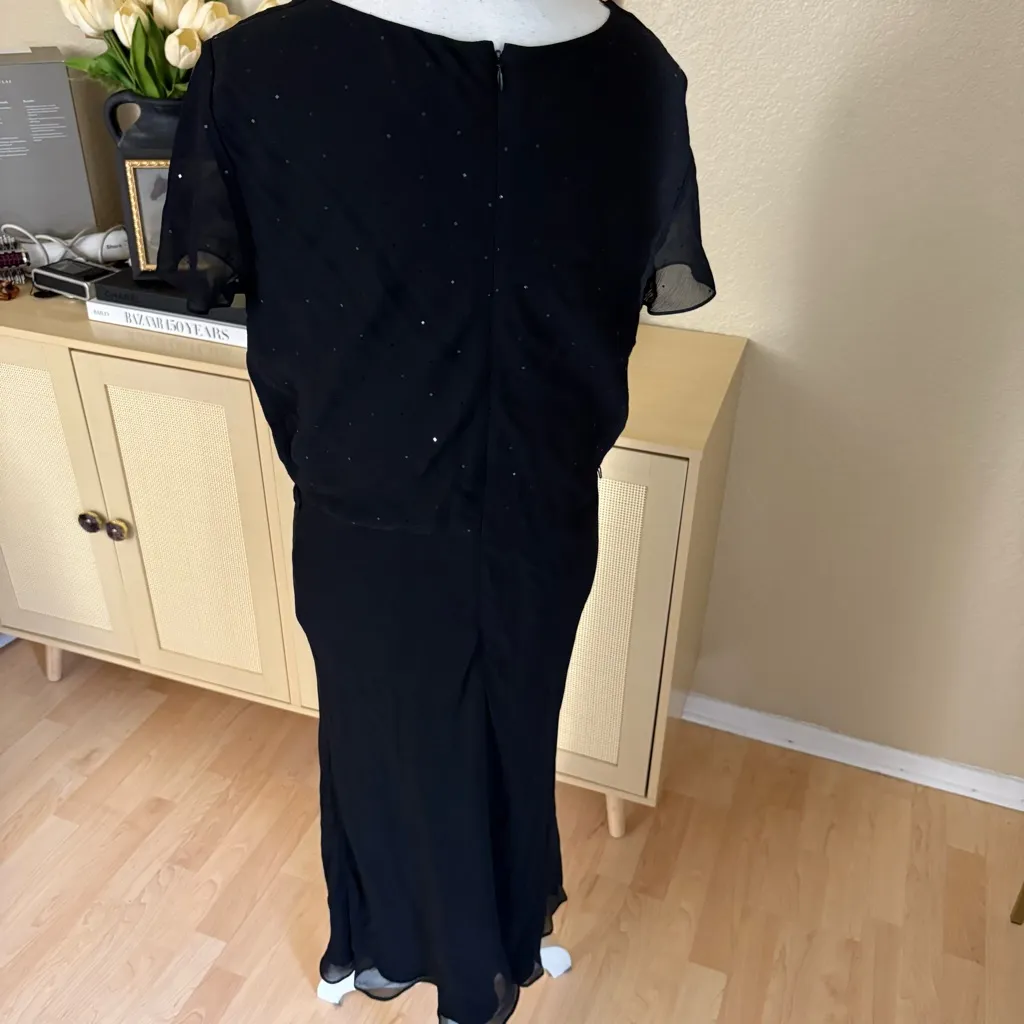 ST JOHN Evening Women Black Silk Dress Chiffon‎ Drape Neck Size 10 Cocktail - Image 4