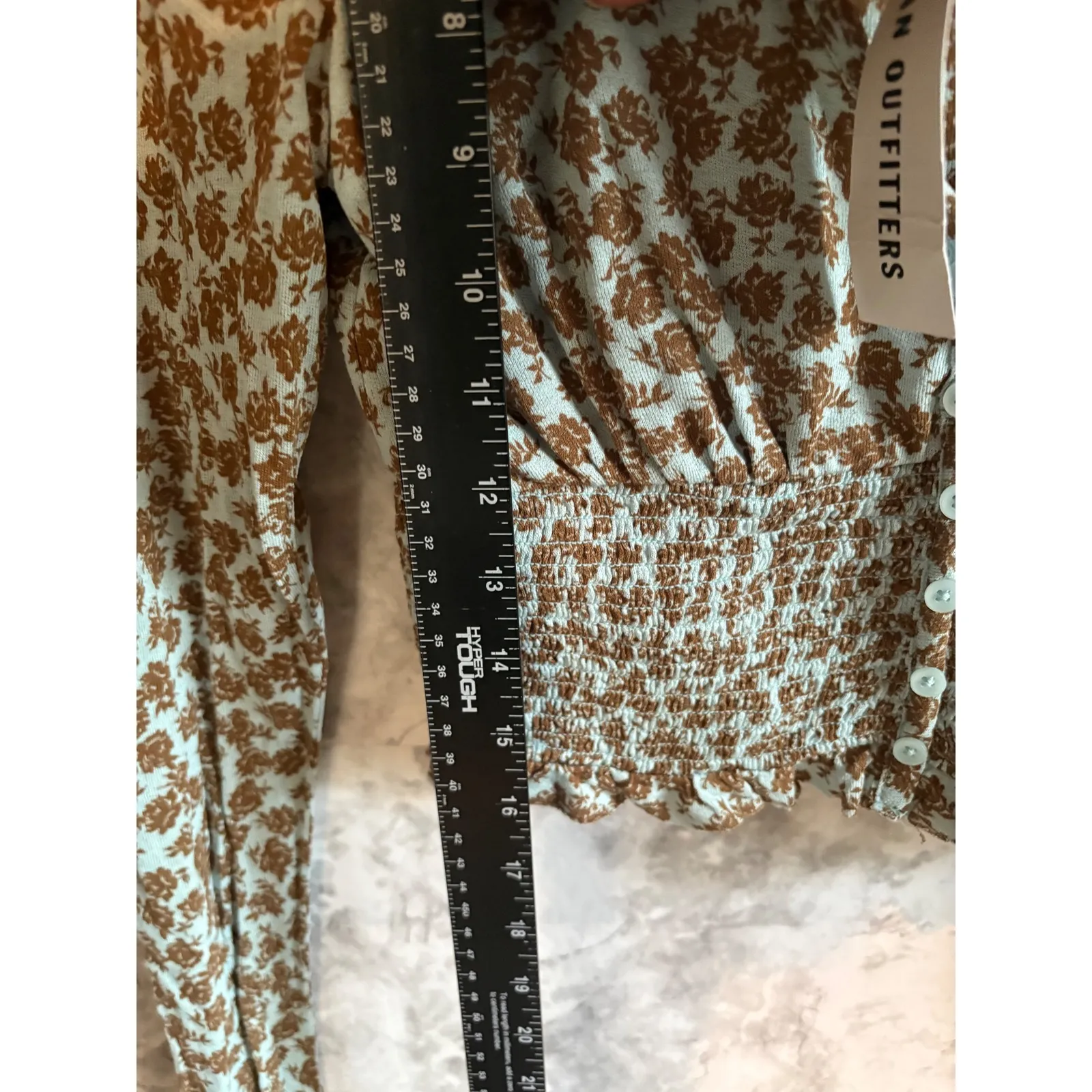 Urban Outfitters Women's Smocked Floral Crop Top‎ Blue Brown Long Sleeve M NWT - Image 8