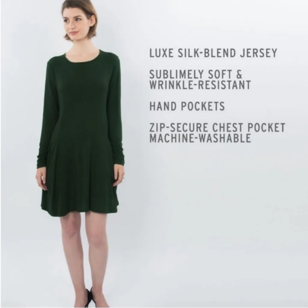 Betabrand Sweatshirt Travel Dress Silk Blend Long Sleeve Dark Olive Green - Image 9
