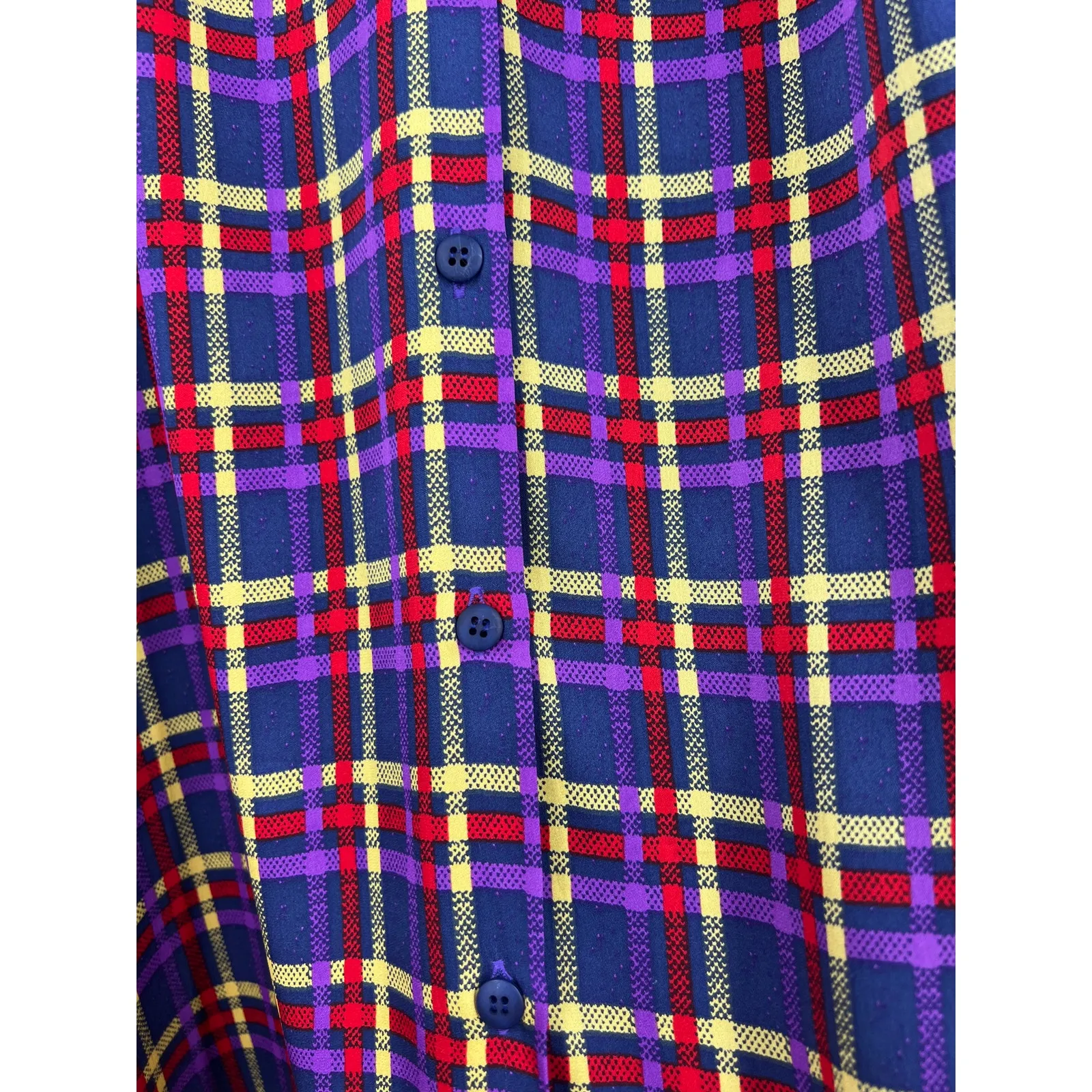 Tucker Dress Multicolor Checked Crew Neck Button Up Midi Dress Size Medium Blue - Image 6