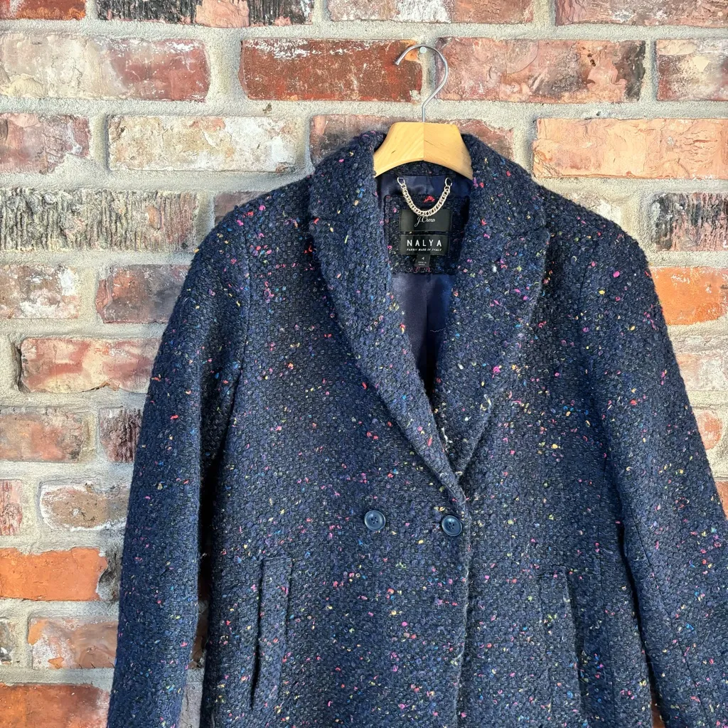 J. Crew Nalya Daphne Tweed Italian Wool Blend Topcoat Navy Jungle Speckle, 4 - Image 3