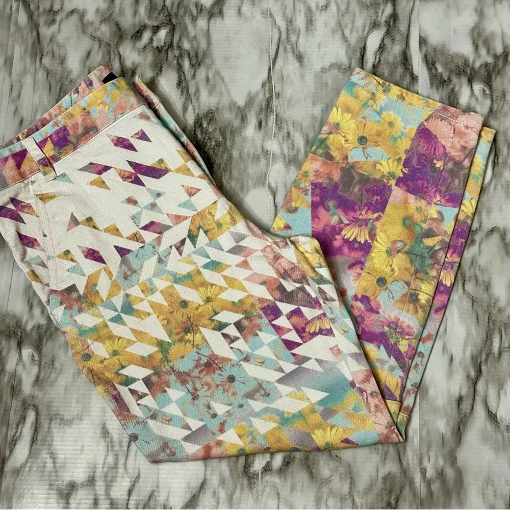 Tibi Multicolor Ankle & Cropped Jeans Digital Daisy Vibrant Color Patchwork Art - Image 6