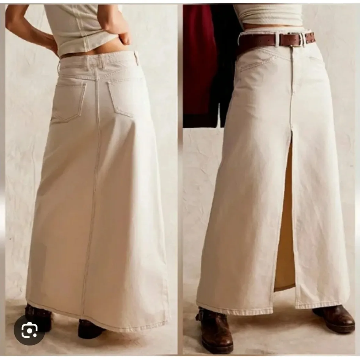 FP We the‎ Free 'Come As You Are' Cord Maxi Skirt Women's 10 Fall Ivory Western - Image 2