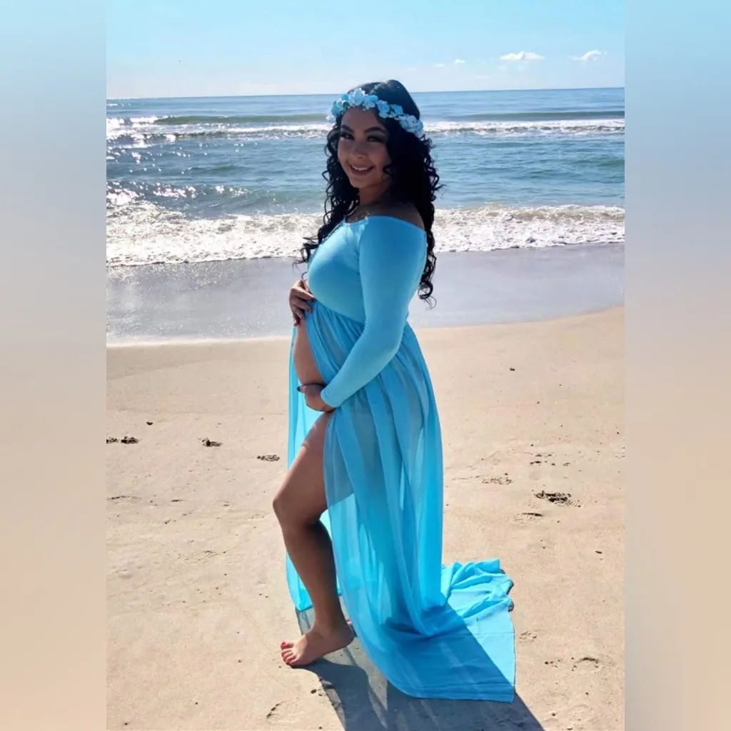 Maternity Maxi Chiffon Photography Dress Split Front Gown for Photoshoot L - Image 3