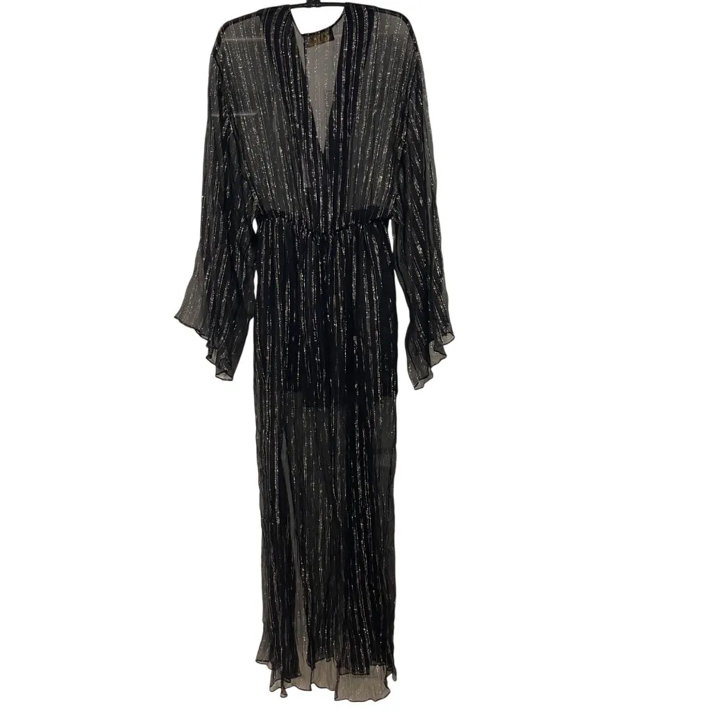 Dundas Silk Lurex Stripe Dress Women's Size XXS/XS (Italy 38) Flowing Kaftan NEW Black - Image 6