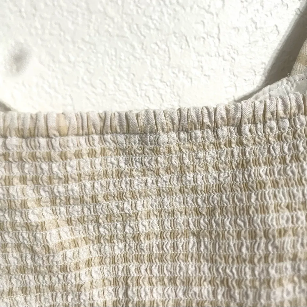 Old Navy Womens Shirt Blouse Cream White Gingham Plaid Puff Sleeve Plus Size 2X - Image 7