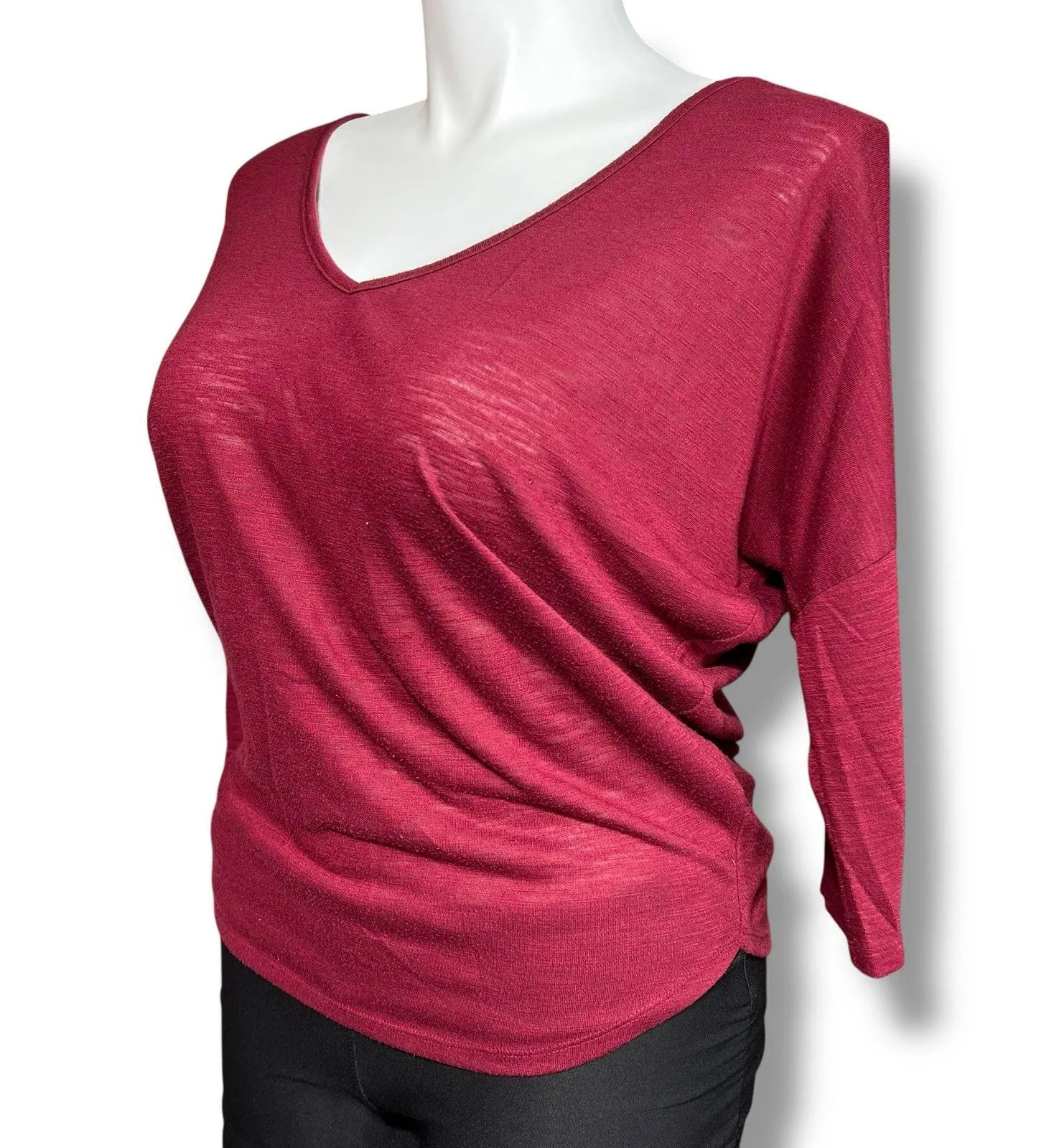 Maurices Womens Sweater Shirt Top V Neck Strappy Back Burgundy Red Large - Image 6