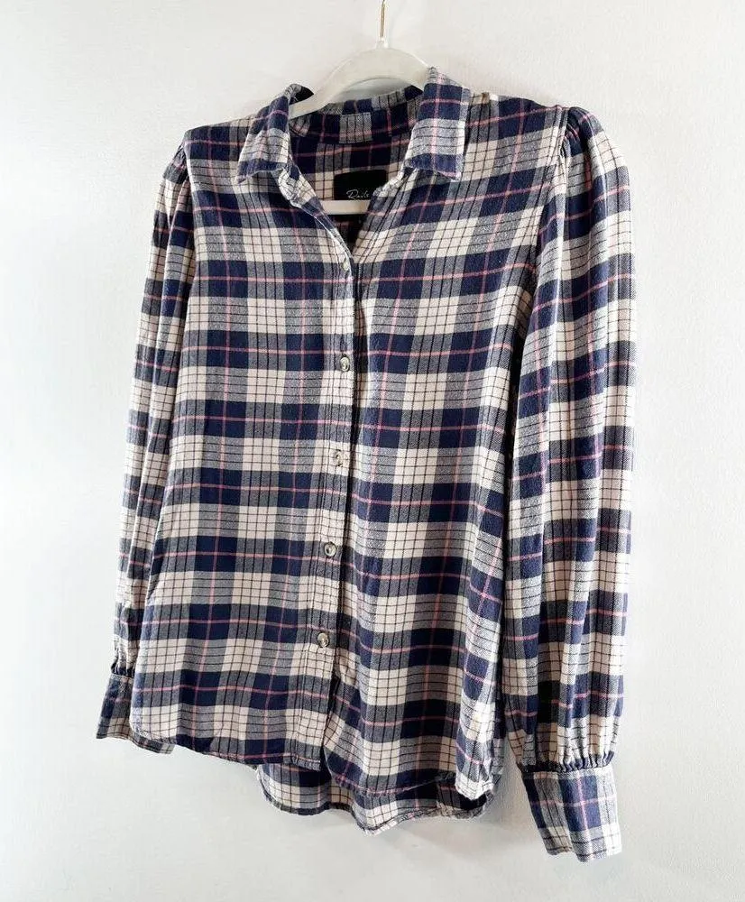 Rails Angelica Long Sleeve Plaid Flannel Button Up Shirt Almond Pink Navy Small - Image 11