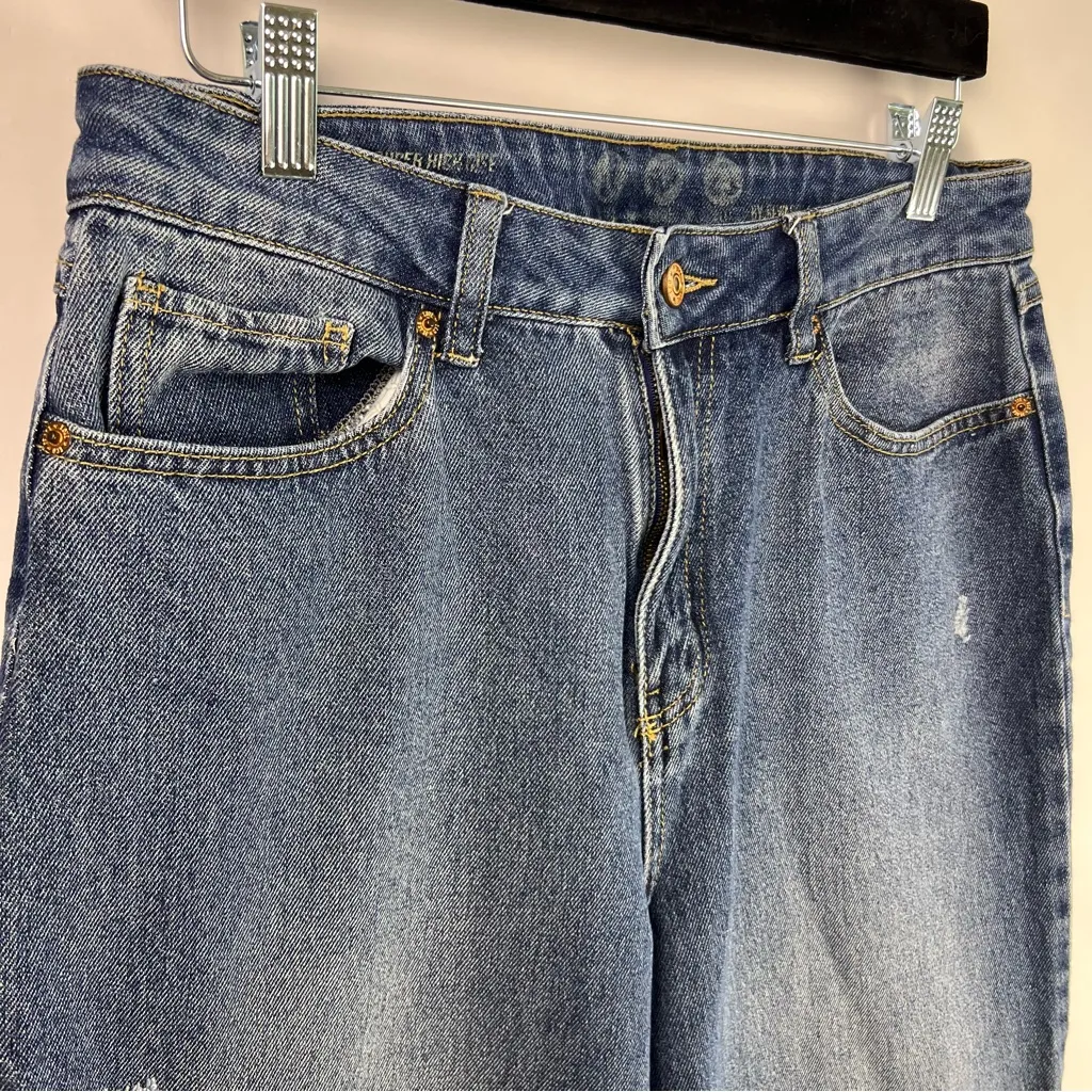 By Rewash Super High Rise Mom Jeans Blue Distressed Raw Hem Eco 11/30 - Image 4