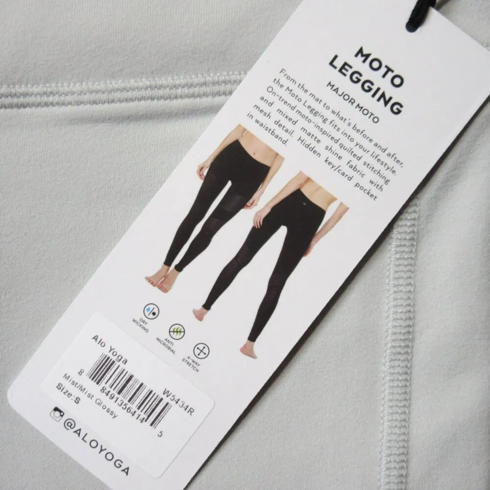 NWT Alo Yoga Moto Legging in Mist Gray Glossy Stretch Workout S $110 - Image 3