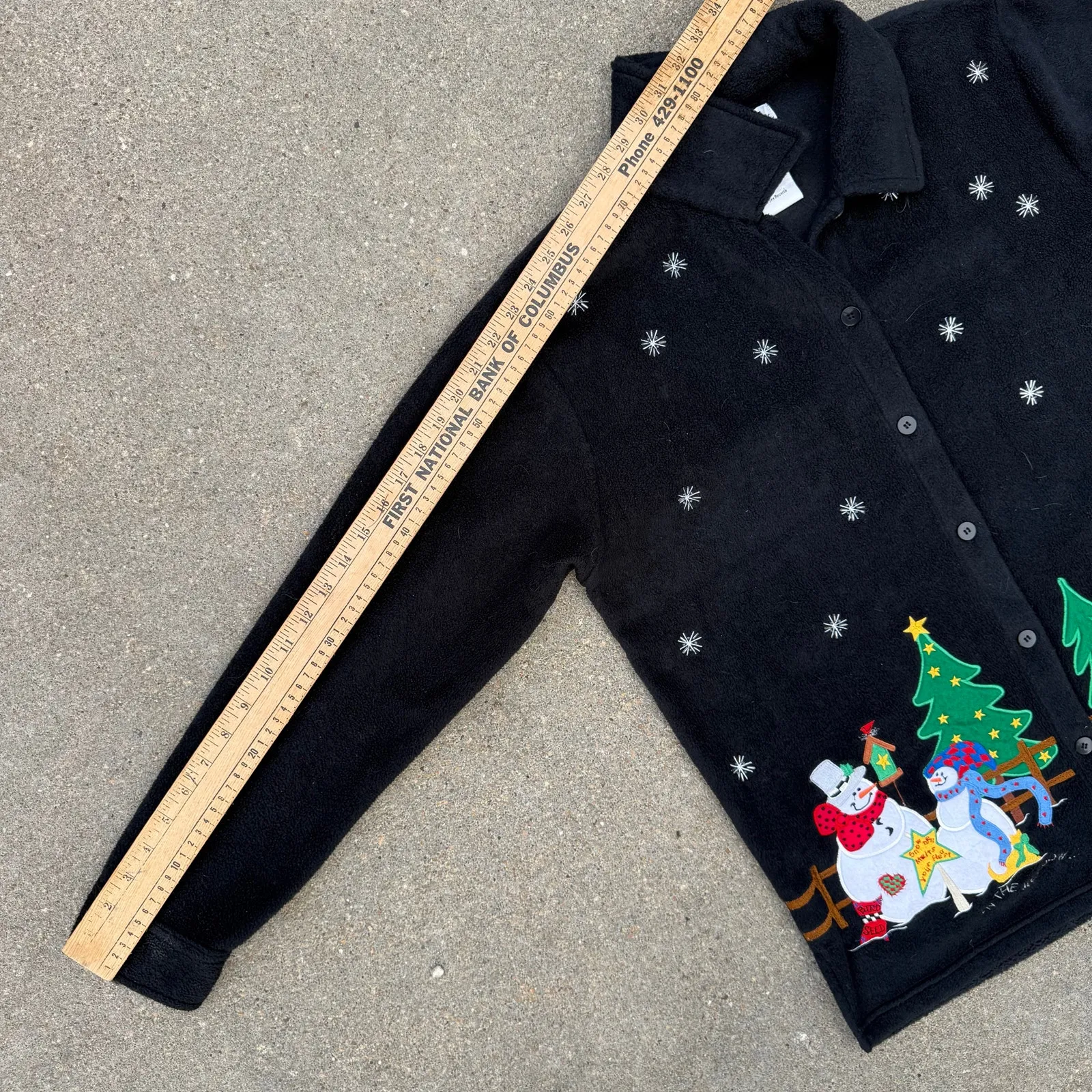 Vintage 90s Quacker Factory Christmas Snowmen Festive Cardigan Sweater MEDIUM Black - Image 6