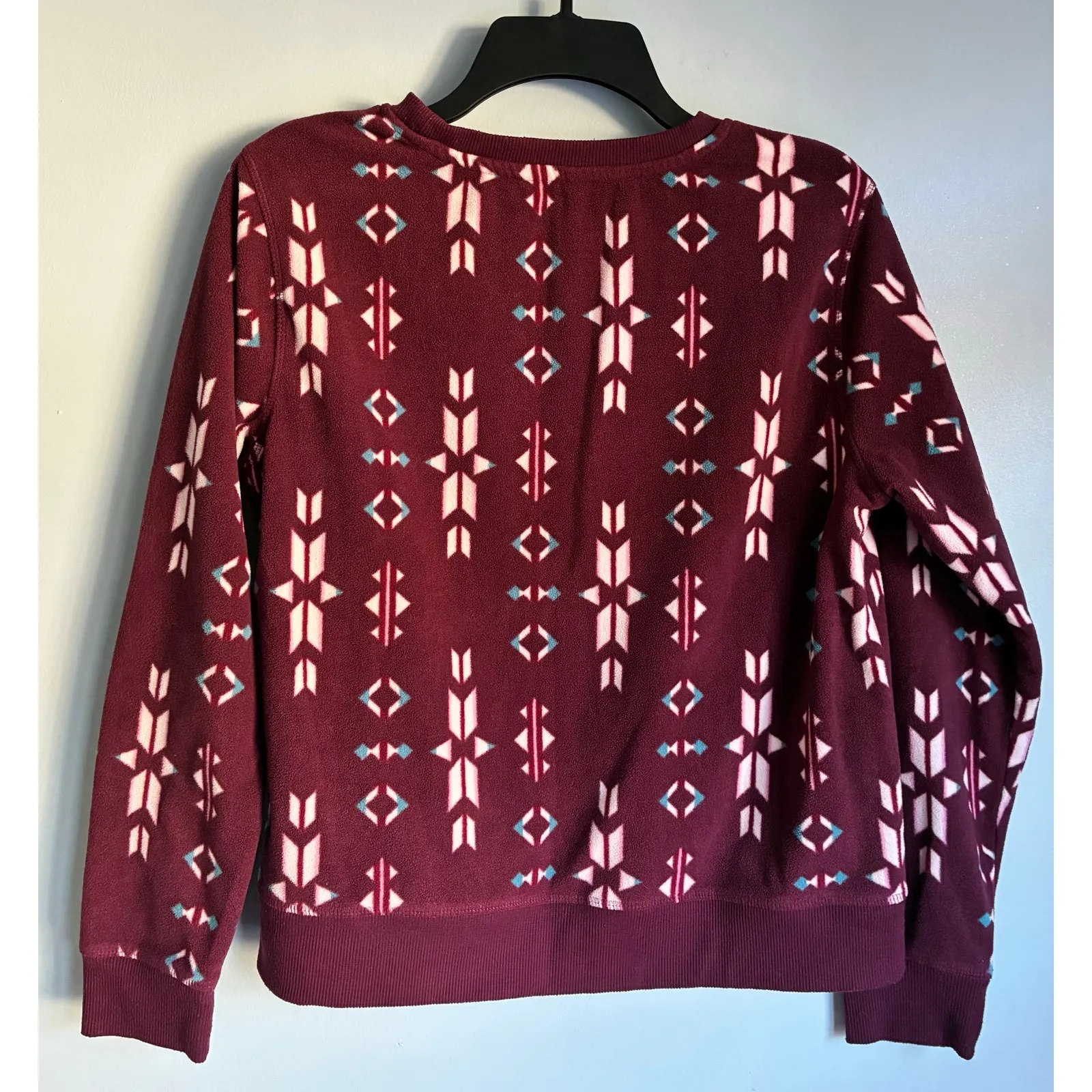 Eddie Bauer Fleece Top Sweater Crew Neck Medium Aztec Print - Image 7