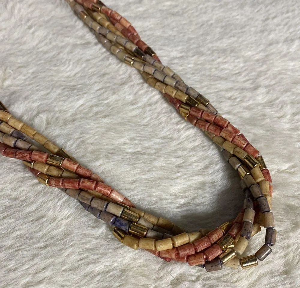 Pink & Blue Tube Bead Necklace - Image 3