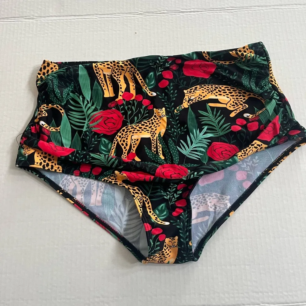 Animal Print High Wasited Bikini Set Womens Size Large Red - Image 3