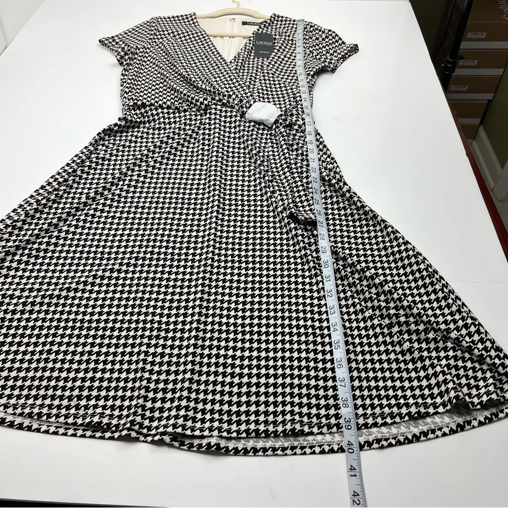 Lauren Ralph Lauren Women's 8 Houndstooth Jersey Surplice Dress Black Cream NEW‎ - Image 13
