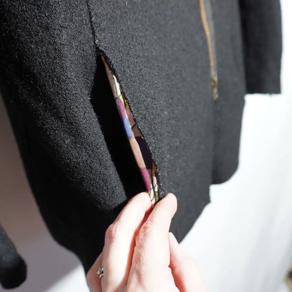 Peruvian Alpaca Boiled Wool Black Jacket Coat Asymmetric Zip Womens M Lagenlook - Image 4