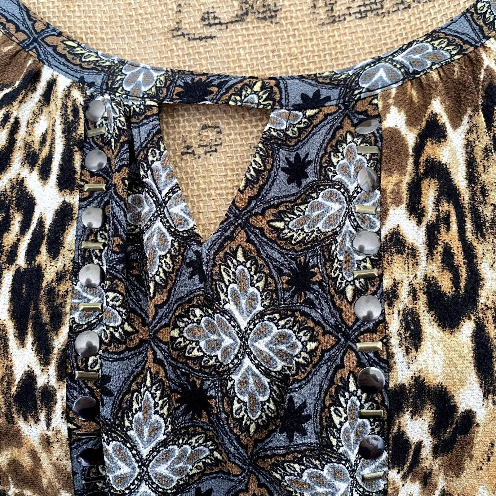 Anthropologie‎ Figueroa & Flower Mixed Animal Print Boho Peasant Blouse Size XL - Image 2