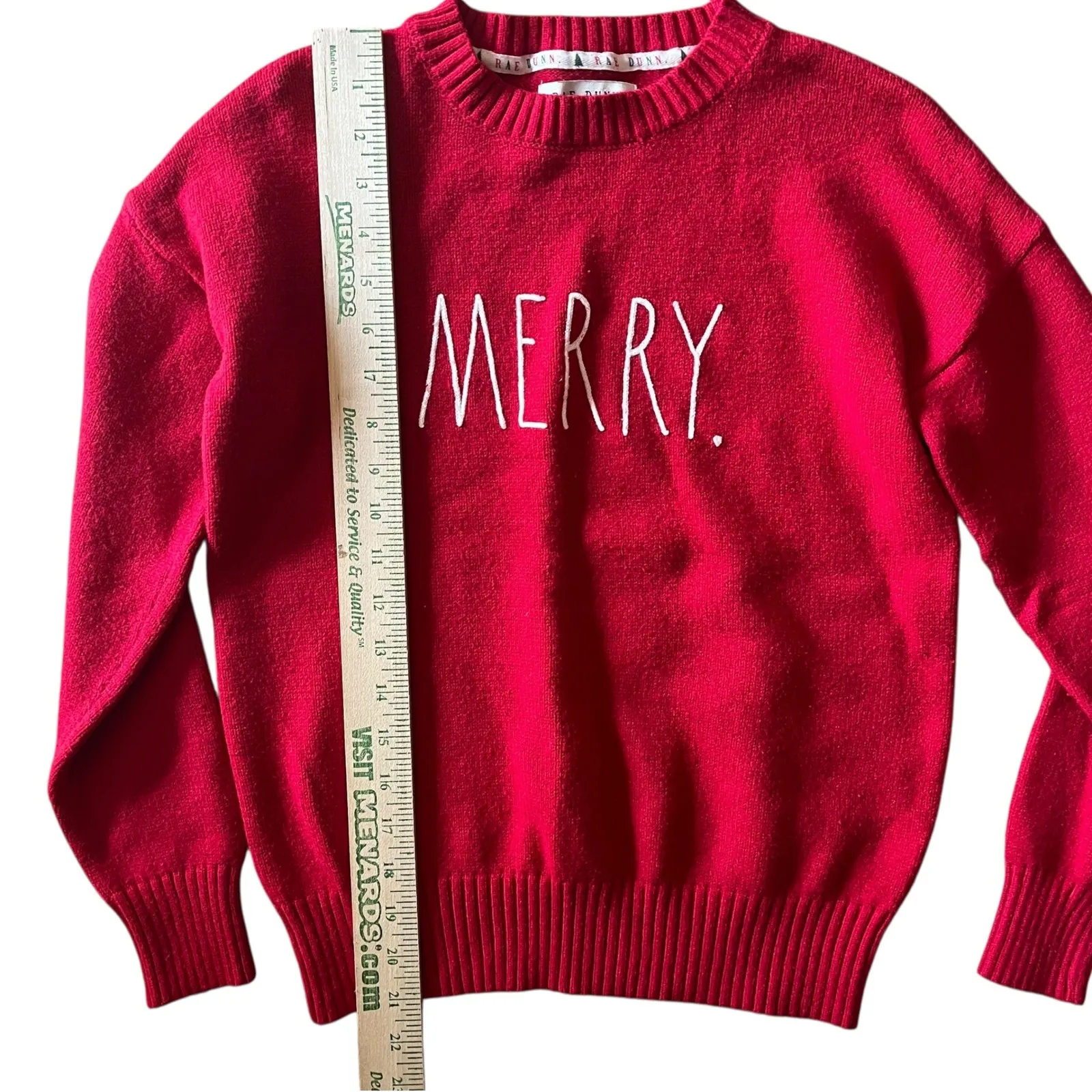Rae Dunn Merry Christmas Xmas Holiday Red Crew‎ Neck Sweater Womens XS/TP - Image 7