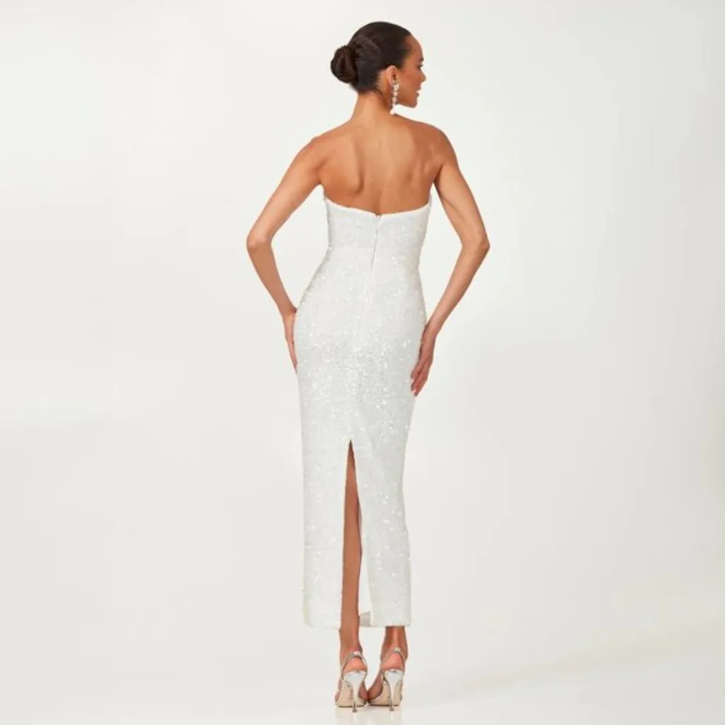 HELSI Leslie Strapless Sequin Column Midi Dress in White Size Medium - Image 11