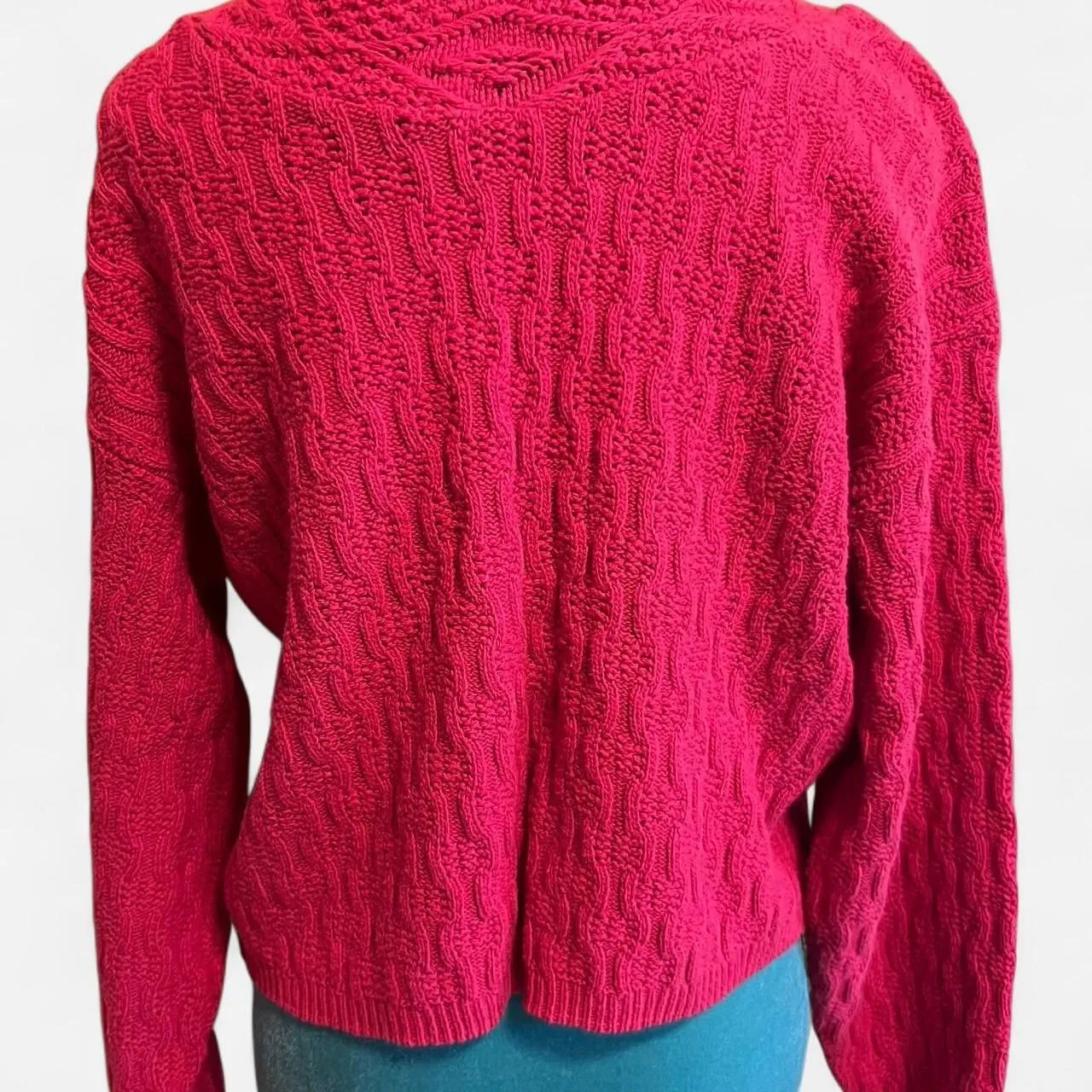 Vibrant Vintage Sasson Hot Pink Cable Knit Sweater 100% Cotton Size Small Women - Image 3