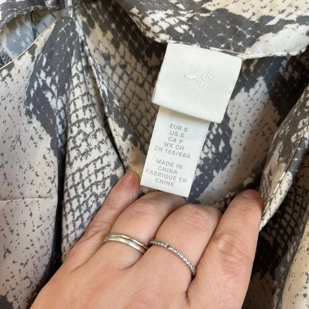 H&M Snake Print Gray and Cream Satin Midi Slip Spaghetti Strap Dress Sz S - Image 8