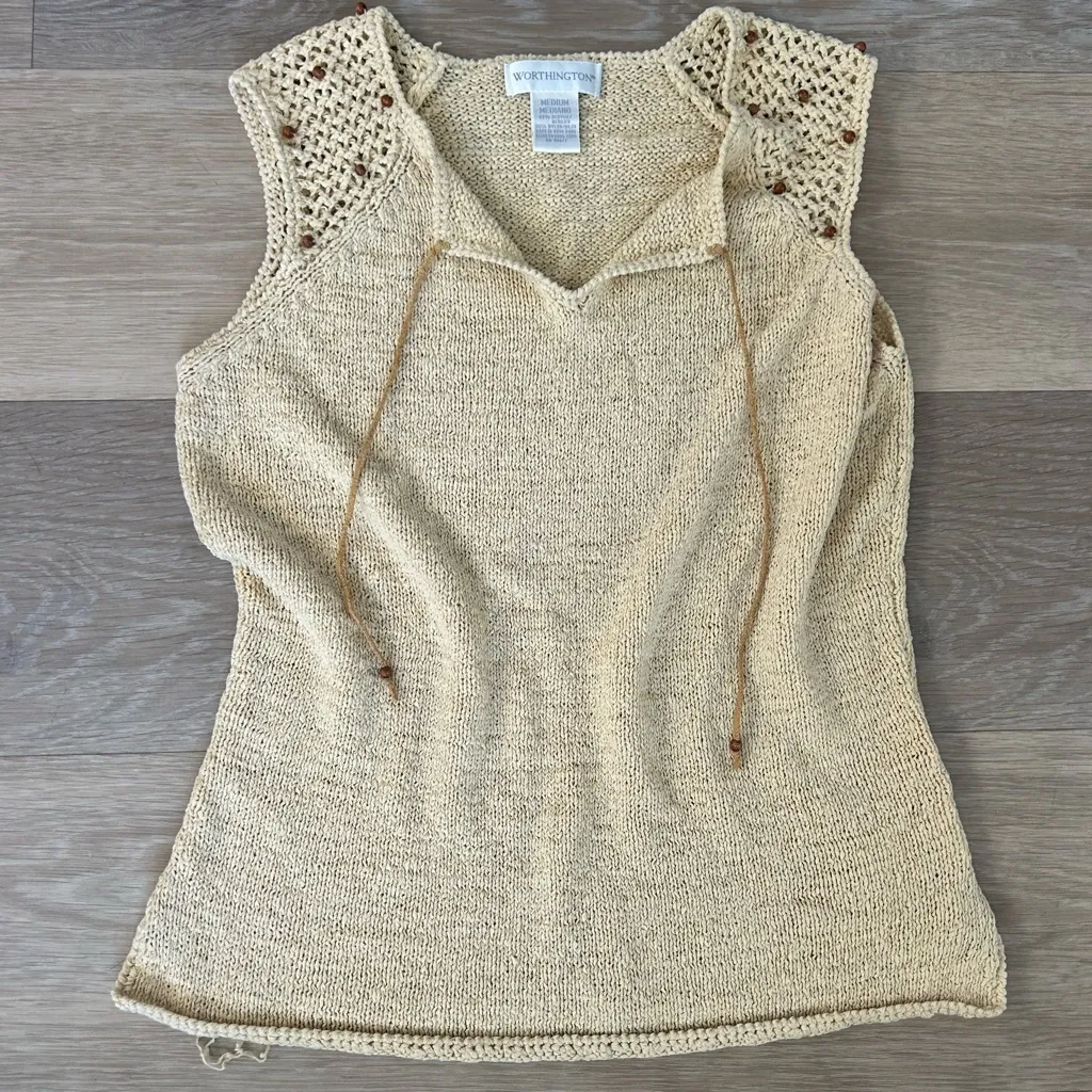 Worthington Crochet Shoulder Knit Tank Top — Medium - Image 3