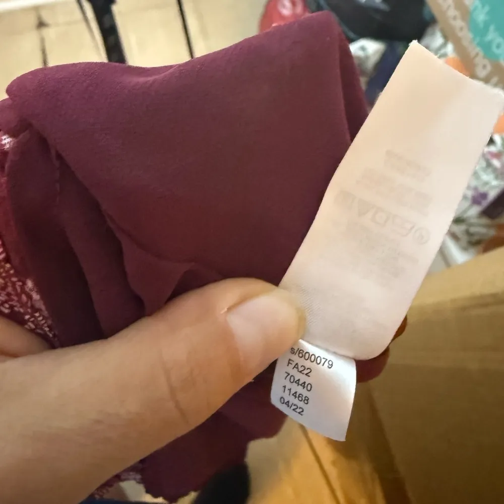 Loft Burgundy Floral Tie Neck Blouse - Image 4