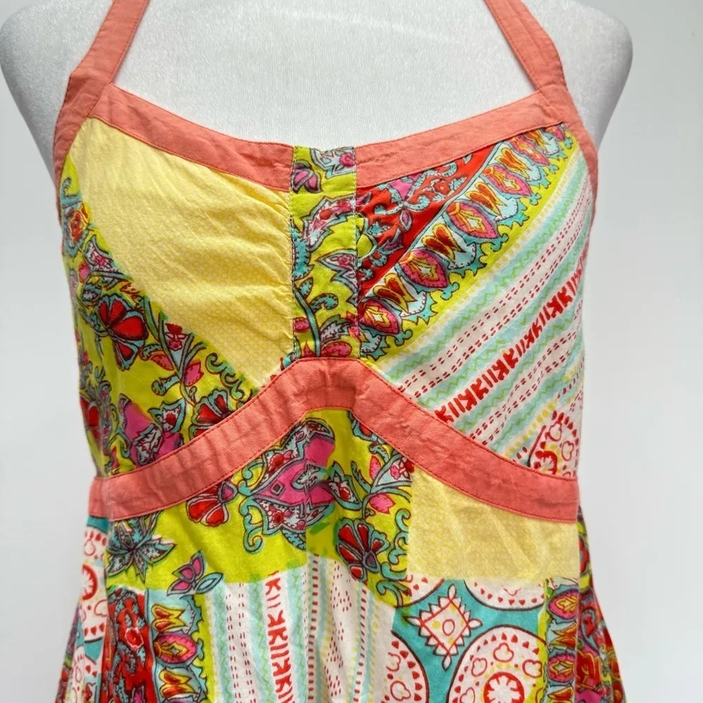 Patchwork Sundress Boho Paisley Print Halter Neckline Pura Vida Lightweight - Image 6