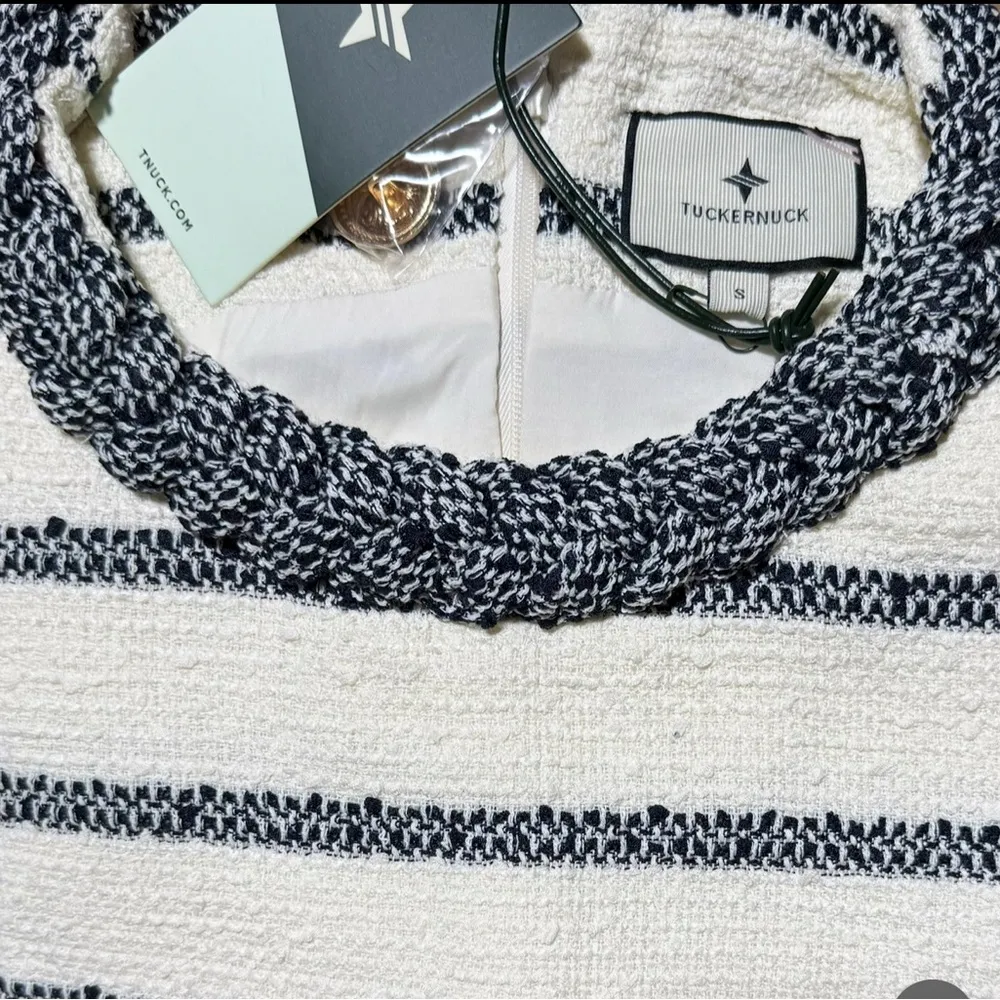 Tuckernuck Jackie Tweed Shift Dress S NWT Navy Stripe Bouclé Classic Sleeveless - Image 13