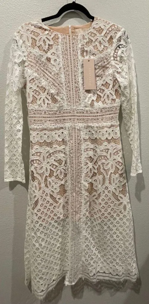 Keepsake Bridges Ivory Lace Long Sleeve Midi Dress - Image 3