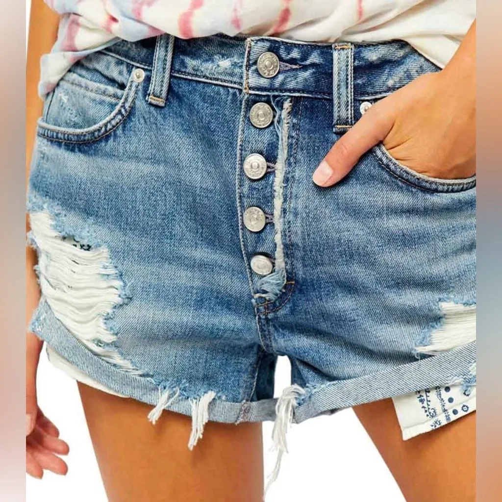 Free People We The Free Romeo Rolled Cut Off Distressed Denim Shorts Size 25 - Image 5