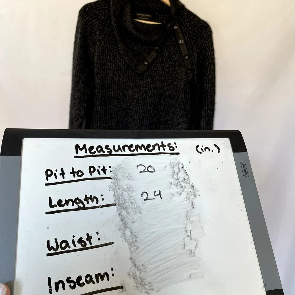 Adrienne Vittadini cashmere rayon black gray cowl neck feathered L sweater - Image 7