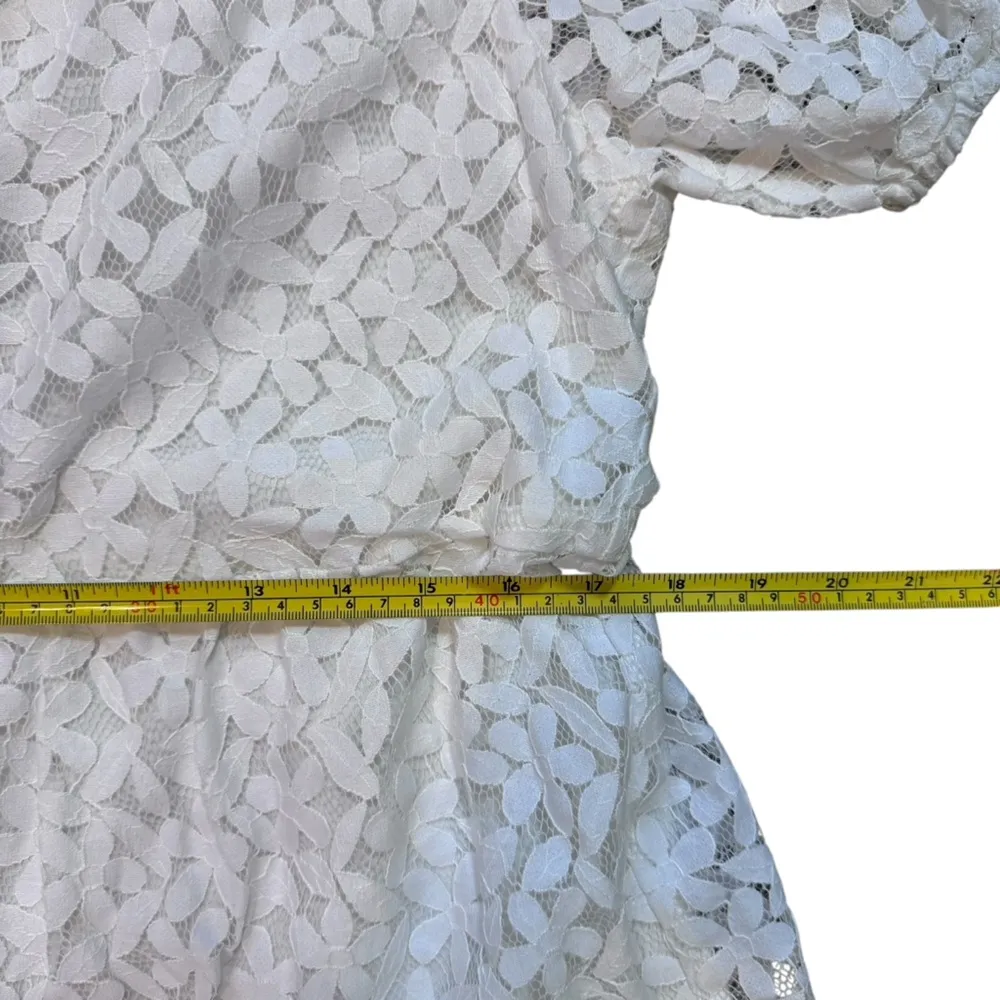 CeCe Ivory Floral Lace Puff Sleeve Babydoll Minidress Dress - Image 15