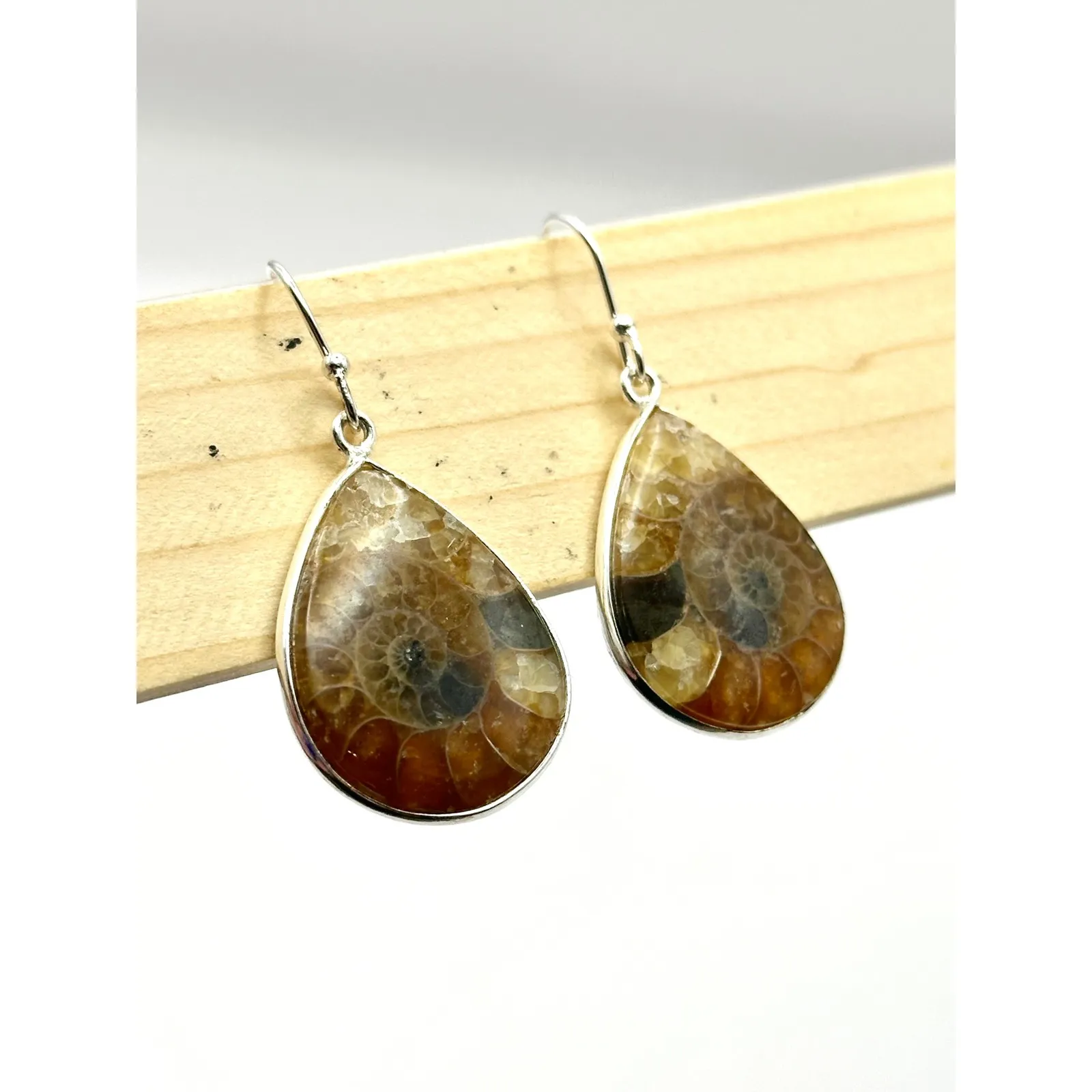 Genuine Ammonite Sterling Silver Handmade Dangle Earrings - Image 3