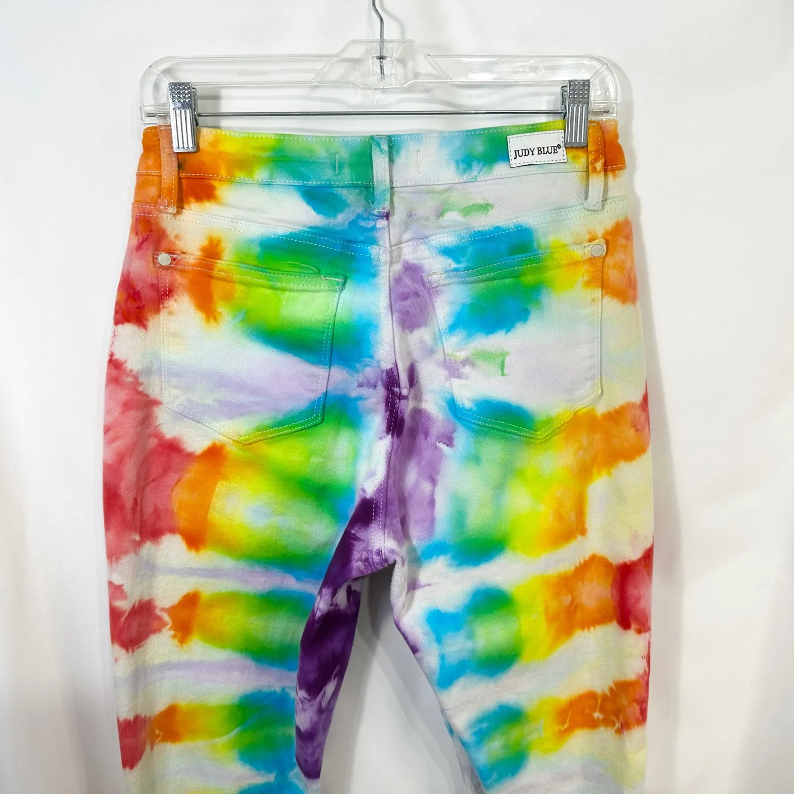 Judy Blue Sz 7/28 Skinny Jeans Handmade Tie Dye Boyfriend Rainbow Mid‎ Rise 1197 - Image 8