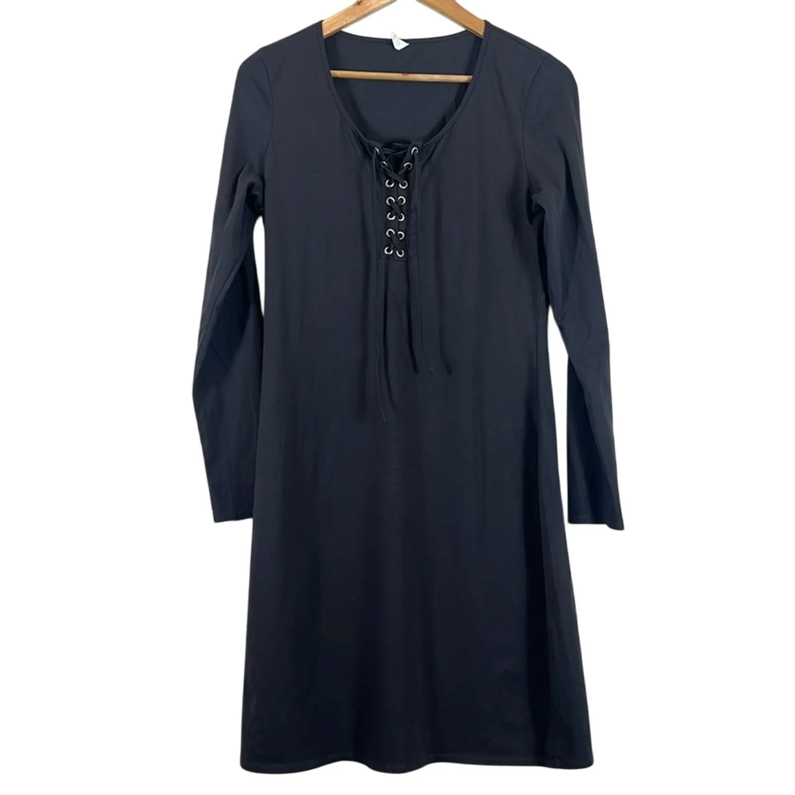 PinkBlush Lace Up Midi Dress Womens L Black Gothic Dark Academia Witchy Grunge - Image 2