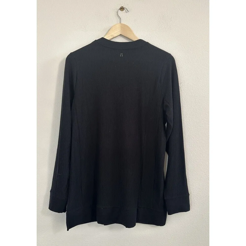 NWT Tommy John Women’s Long Sleeves Tee Sz M Black Ribbed Loungewear Side Slits Size M - Image 2