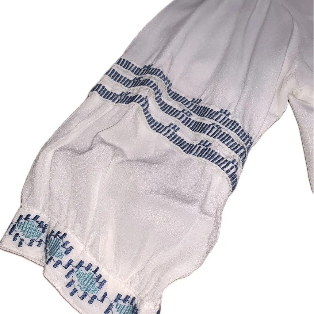 Biya Johnny Was Silk White Colorful Embroidered Henley Button Tunic Blouse S - Image 12