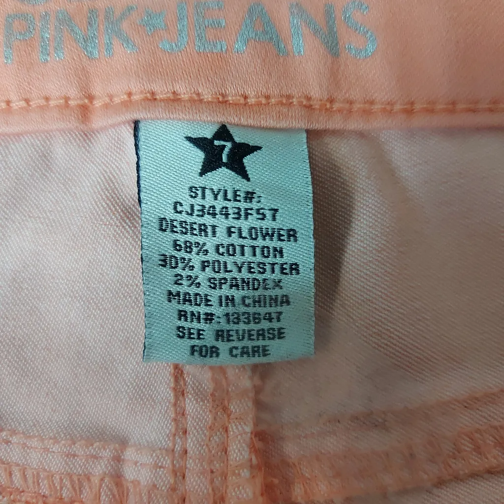 Celebrity Pink Desert Flower Denim Jean Shorts 7 (Juniors) Peach Summer Casual - Image 8