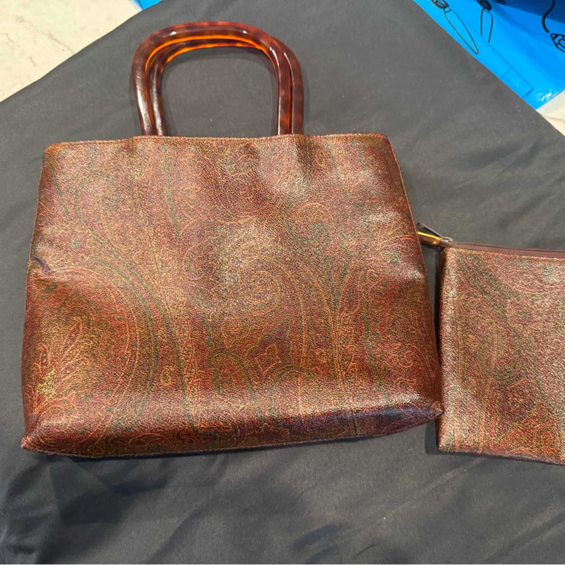 ETRO Paisley Pattern E Logo Plastic Handle PVC Pouch
Handbag (2PIECE) Brown - Image 4