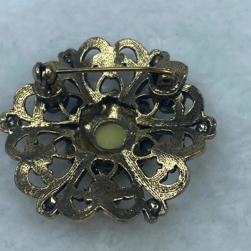 Faux Pearl Gemstone Filagree Metal Jewelry Pin Brooch Vintage Statement - Image 3