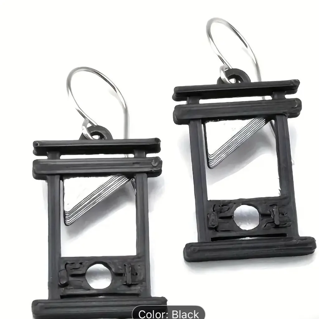 Tiny Guilloteen Earrings Black and Silver French Revolution Halloween Goth Punk - Image 2