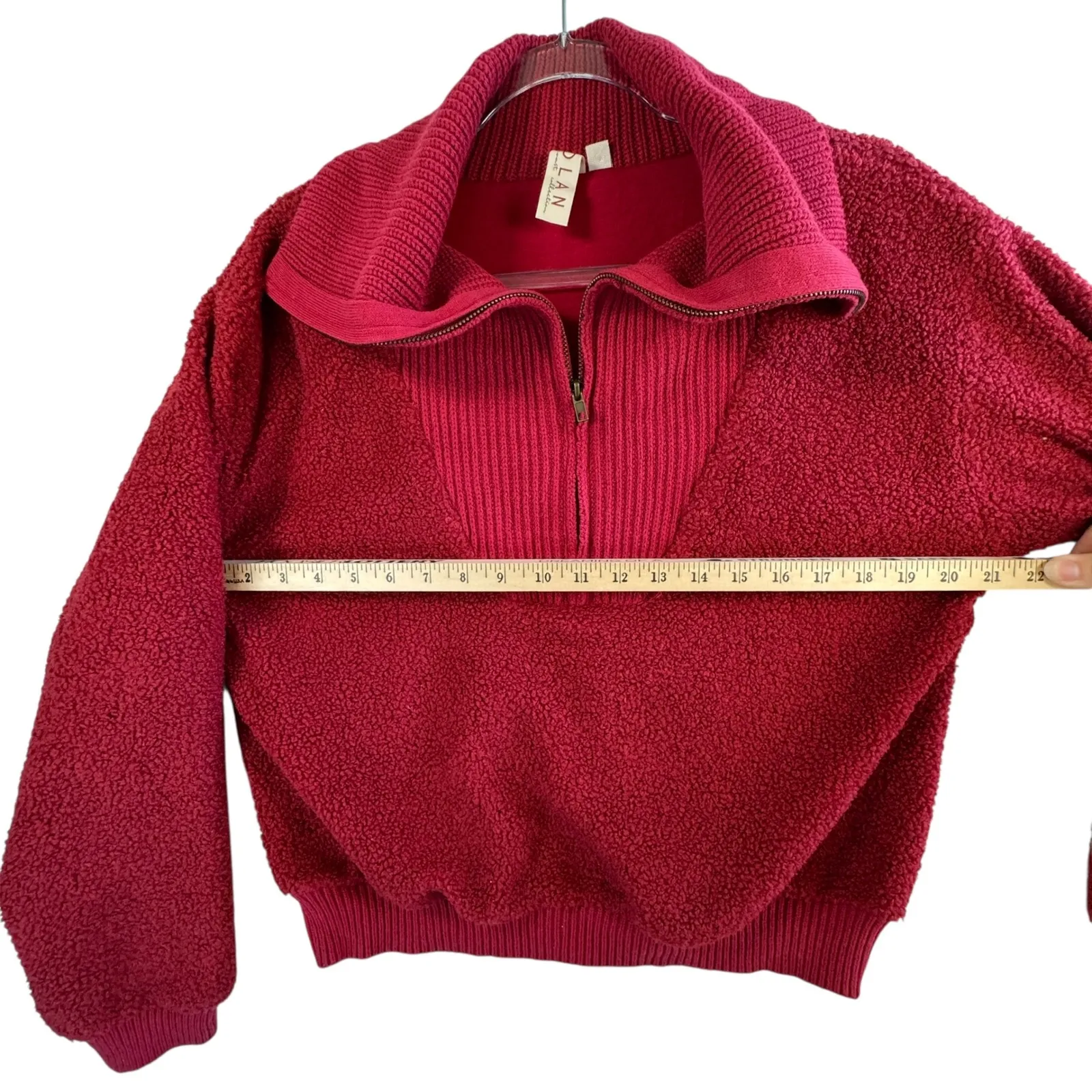 Dolan Sz M Red 1/2 Zip Sherpa Mockneck Pullover Textured Teddy Fleece Sweatshirt Size M - Image 12