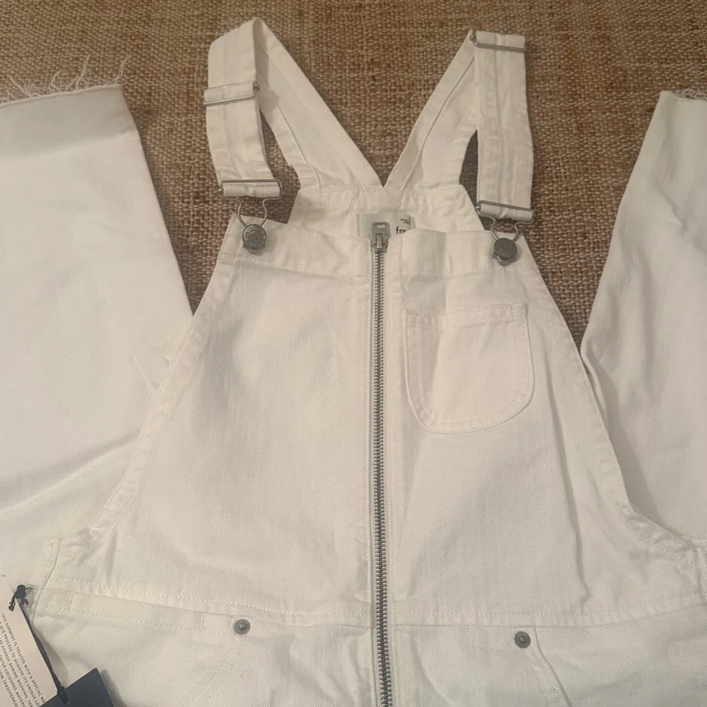 NEW Aritzia Wilfred free Jenna White Denim Exposed Zipper Overalls NWT Small - Image 7