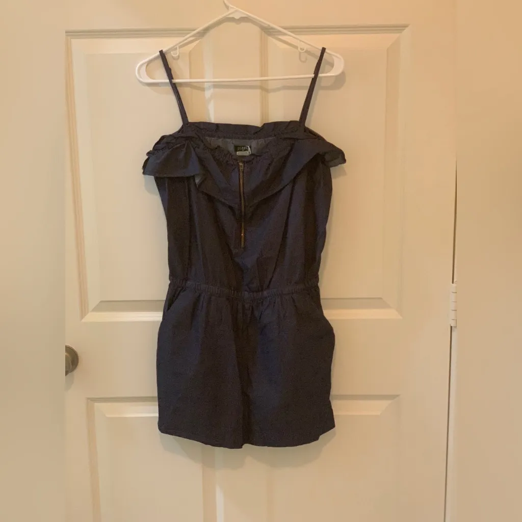 J Crew Navy Blue Ruffled Sleeveless Romper.   Size-Small - Image 2